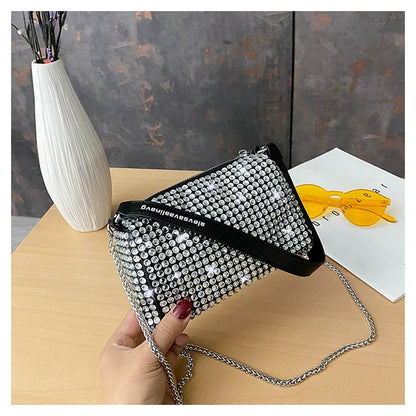 New Arrival Trendy Rhinestone Small Square Bag | Full Diamond Underarm Bag & Diamond-Embedded Women's Shoulder Crossbody Small Handbag