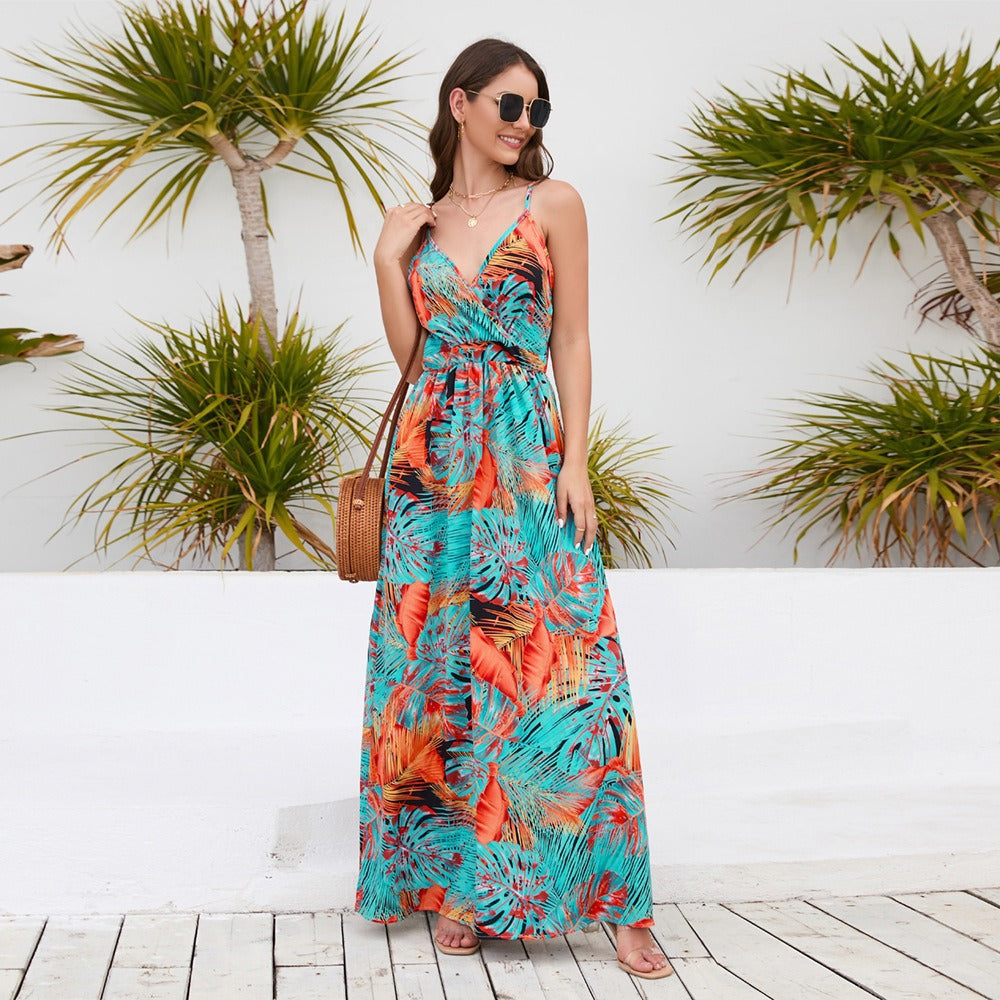 Summer Sexy Fashion Bohemian Print V-Neck Suspender Dress