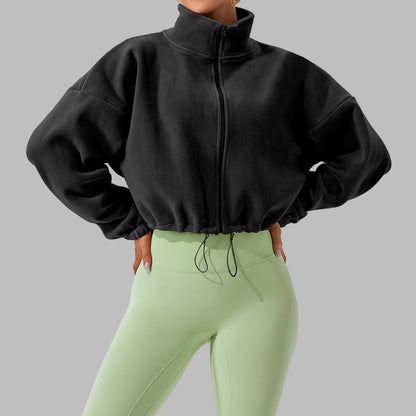 Cashmere Sports Stand Collar Loose Fleece Short Jacket