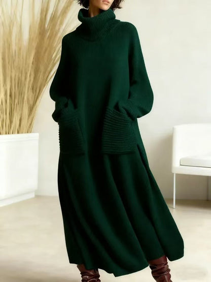High Neck Woolen Dress Loose Woolen Coat