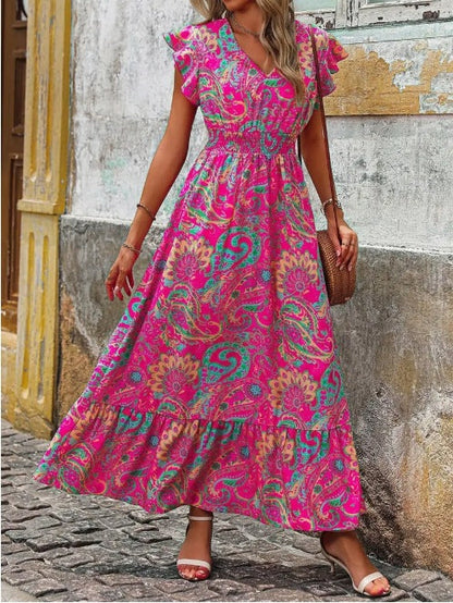 Summer seaside vacation fashion floral print sleeveless dress