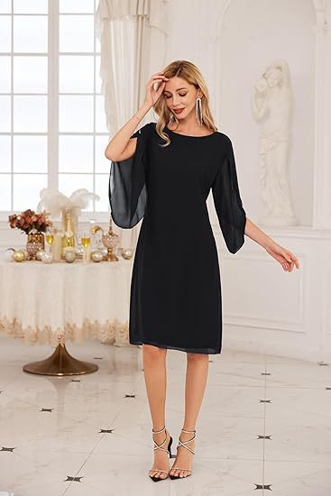 Irregular Sleeves Solid Color Chiffon Women Dress