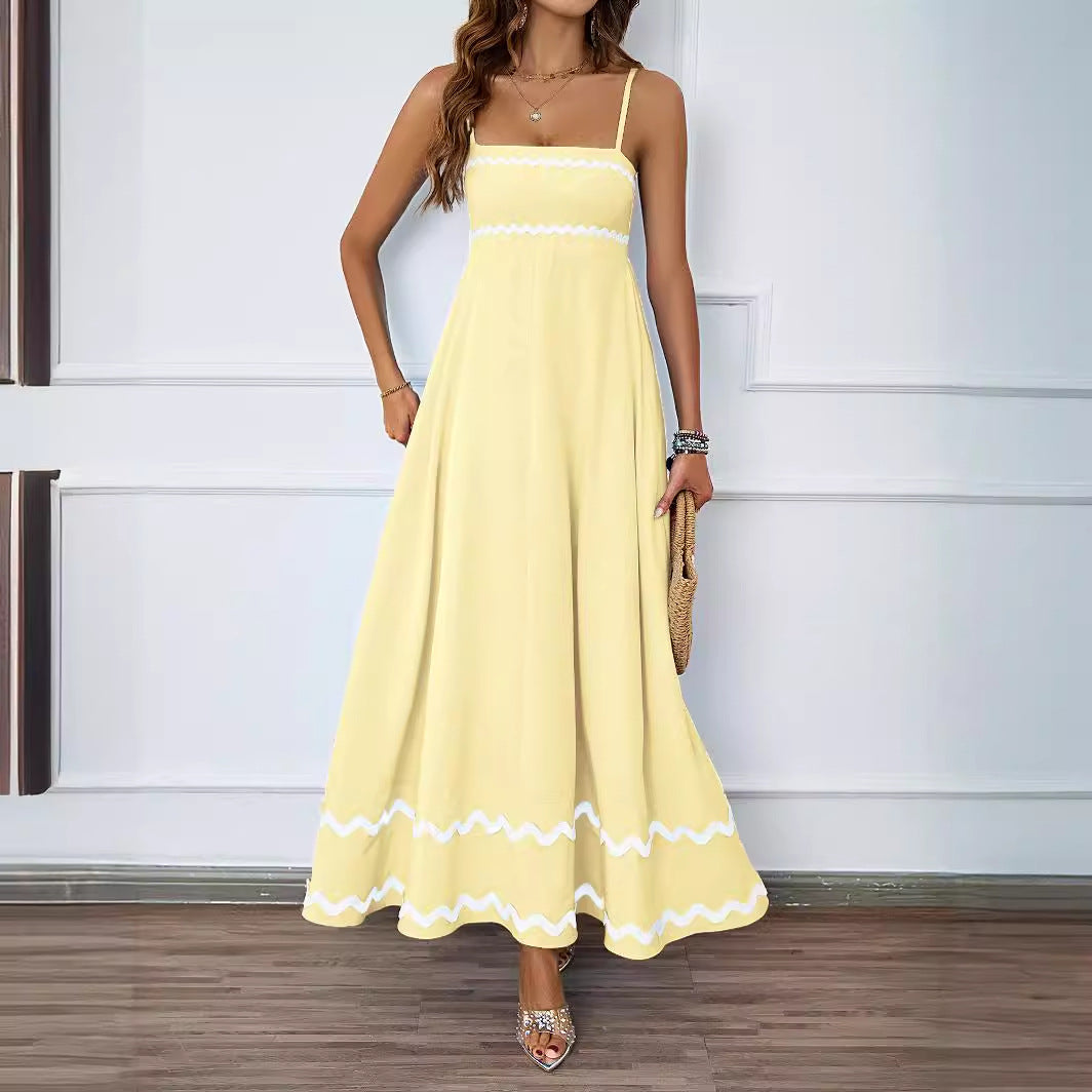 Spring and summer solid color lace splicing elegant suspender tube top super pendulum dress women