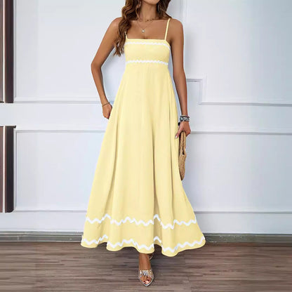 Spring and summer solid color lace splicing elegant suspender tube top super pendulum dress women