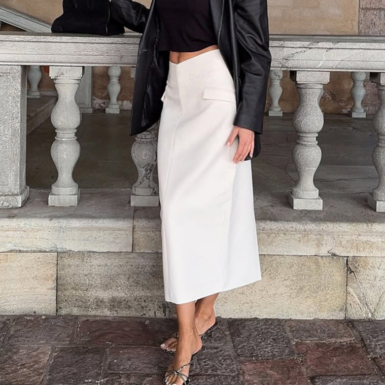 Retro Easy Matching Design Straight Skirt Women High Waist Slimming Spring Long A line Skirt