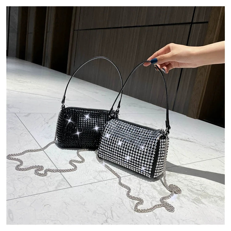 New Arrival Trendy Rhinestone Small Square Bag | Full Diamond Underarm Bag & Diamond-Embedded Women's Shoulder Crossbody Small Handbag