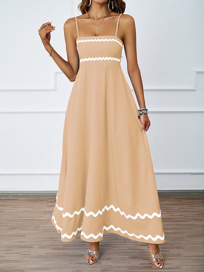 Spring and summer solid color lace splicing elegant suspender tube top super pendulum dress women