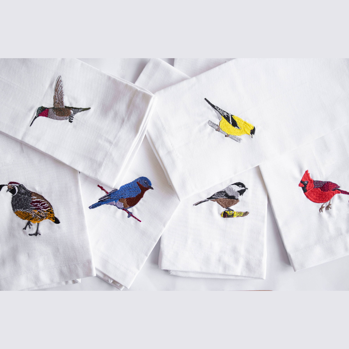 Bird Embroidered Cotton Tea Towels - Handmade Kitchen Gift