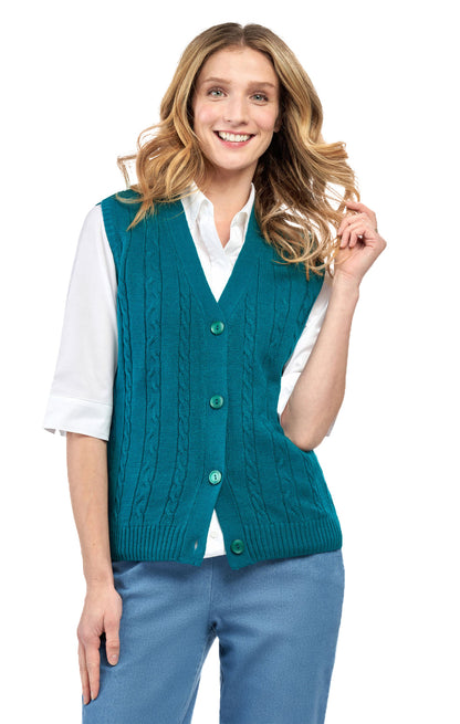 Womens Button Front Cable Knit Cardigan Sweater Vest