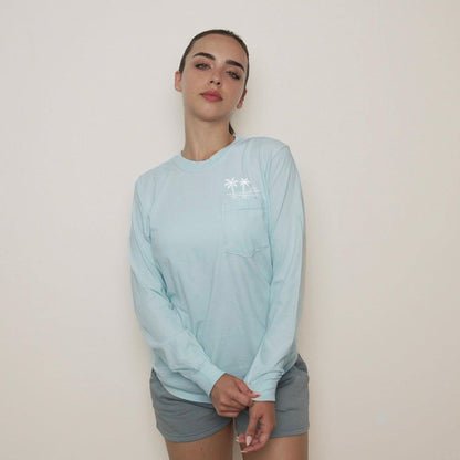 Palm Tree Beach Vacation Pocket Comfort Colors Long Sleeve Shirt
