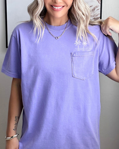 Palm Tree & Beach Comfort Colors Pocket T-Shirt – Nature Camping Lake Outdoor Graphic Tee