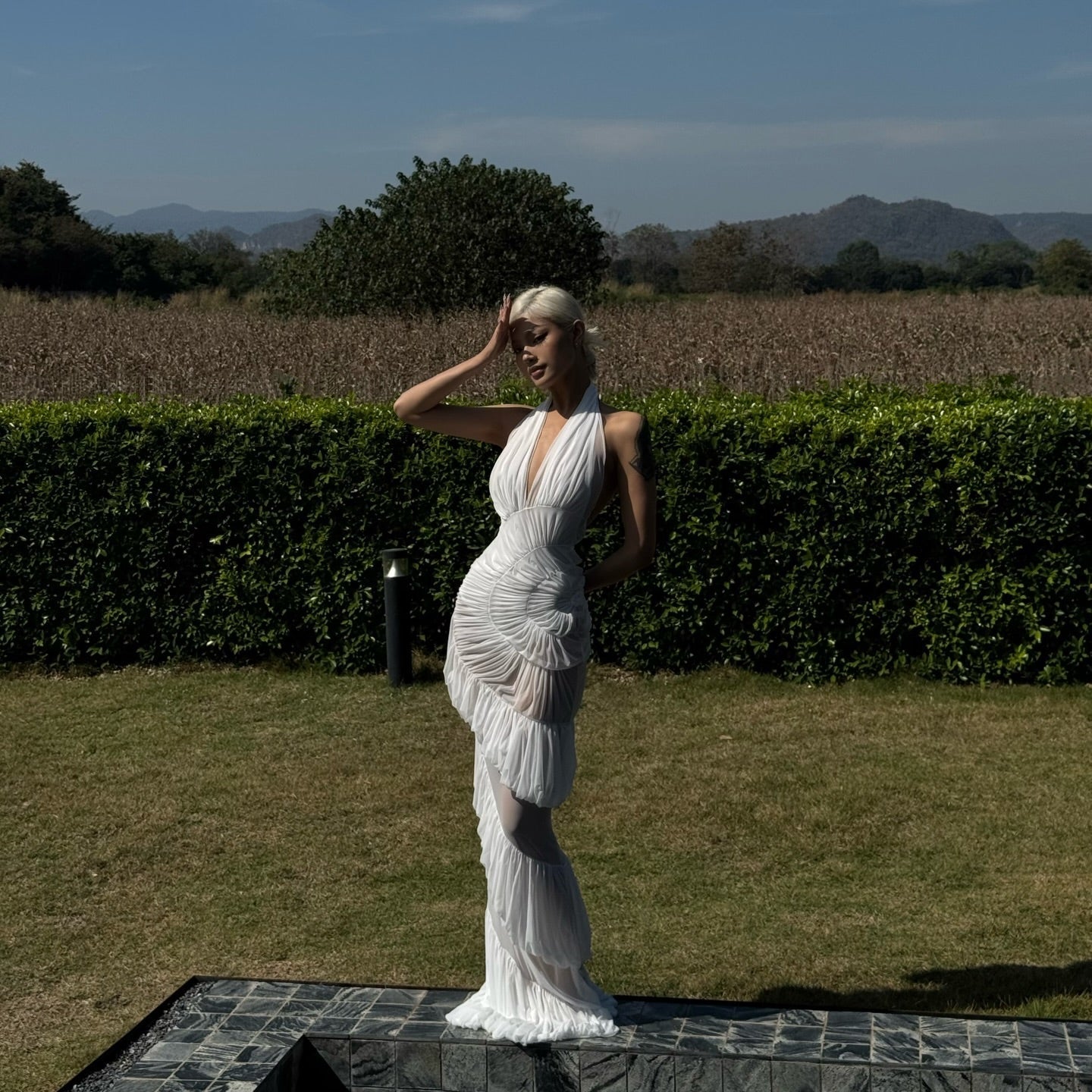 Plot Twist White Sheer Halter Maxi Dress With Built-In Bodysuit