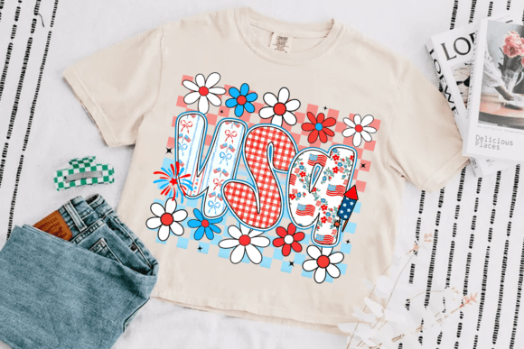 USA Daisy Flowers Red White and Blue 4th of July Comfort Colors Tee