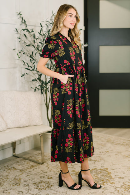 Quiet Life Notch Neck Tiered Dress in Black