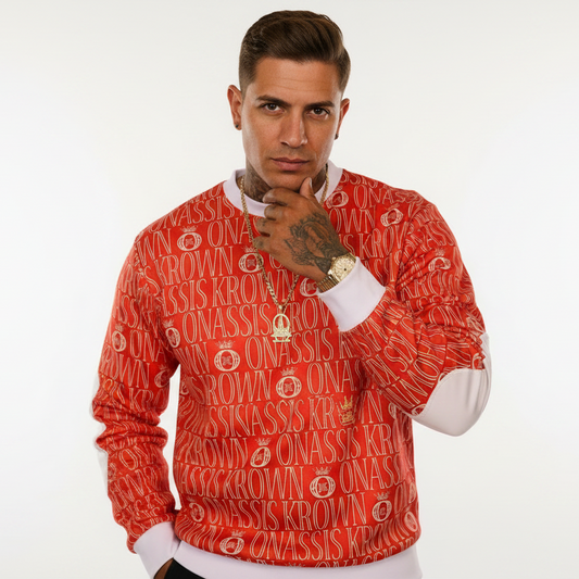 Red All Over Logo Designer Brand Monogram Pullover