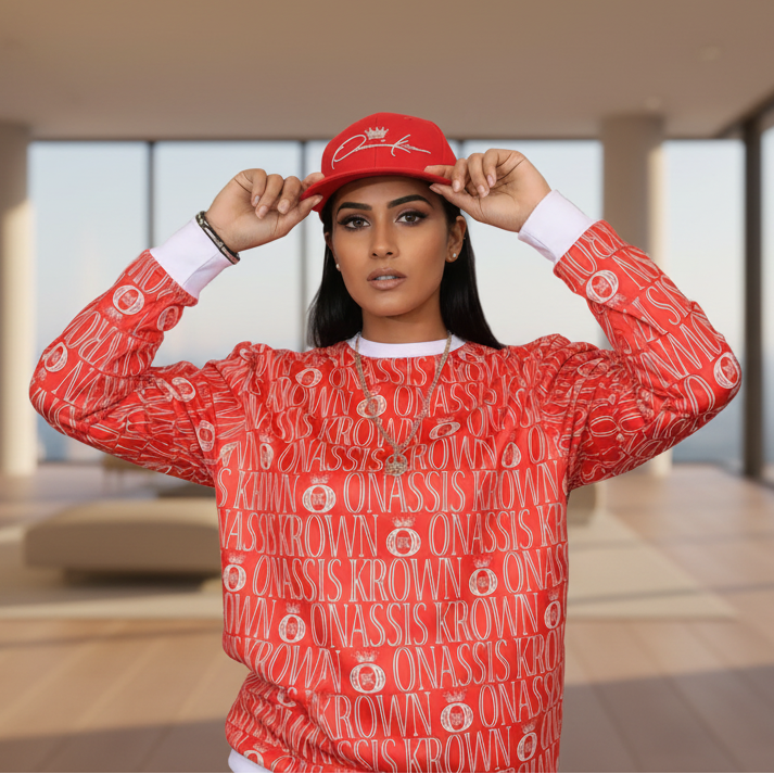 Red All Over Logo Designer Brand Monogram Pullover