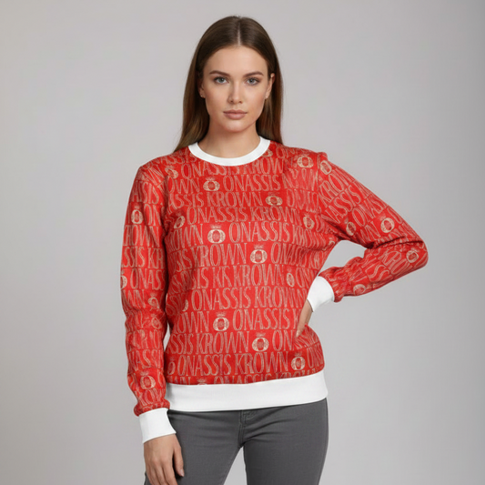 Red All Over Logo Designer Brand Monogram Pullover