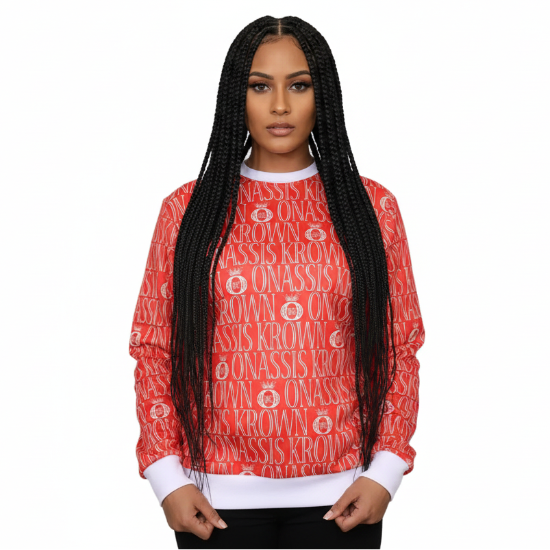 Red All Over Logo Designer Brand Monogram Pullover