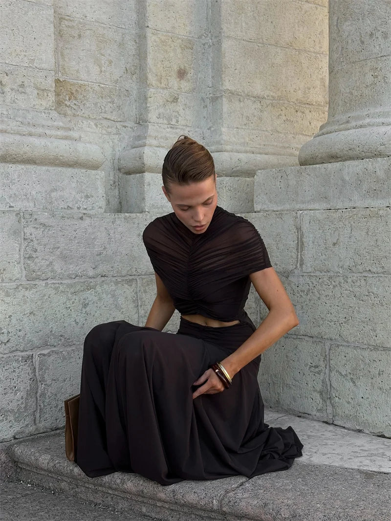 Elite Short Sleeve High Waist Maxi Party Dress