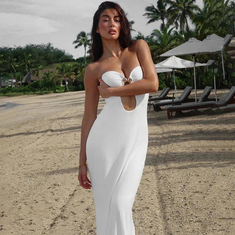 The Palm Goddess Strapless Maxi Dress