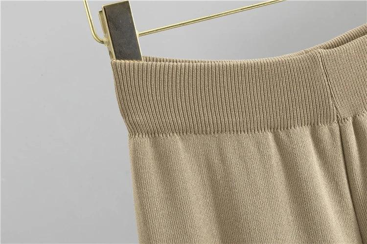 Autumn Winter Women Knit 2 Piece Set New Large Gold Button V-neck Cardigan Coats+High Waist Baggy Wide Leg Pants Sweater Suits