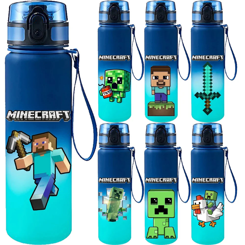 650ML Game MC Pixel Style Water Blue Bottle Portable Water Cup Large Capacity Sports Outdoor Plastic Leak-Proof Water Bottle