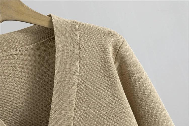 Autumn Winter Women Knit 2 Piece Set New Large Gold Button V-neck Cardigan Coats+High Waist Baggy Wide Leg Pants Sweater Suits