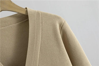 Autumn Winter Women Knit 2 Piece Set New Large Gold Button V-neck Cardigan Coats+High Waist Baggy Wide Leg Pants Sweater Suits