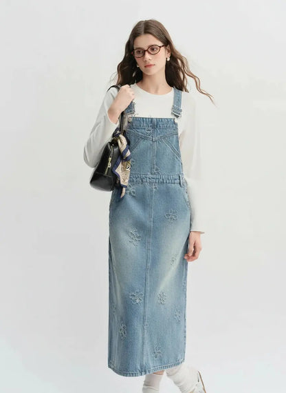 Plus-Size Fringed Floral Denim Outfit Set