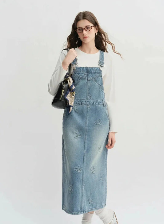 Plus-Size Fringed Floral Denim Outfit Set