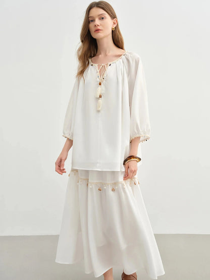 Wave Lace A-Line Long Skirt Playful Holiday Style