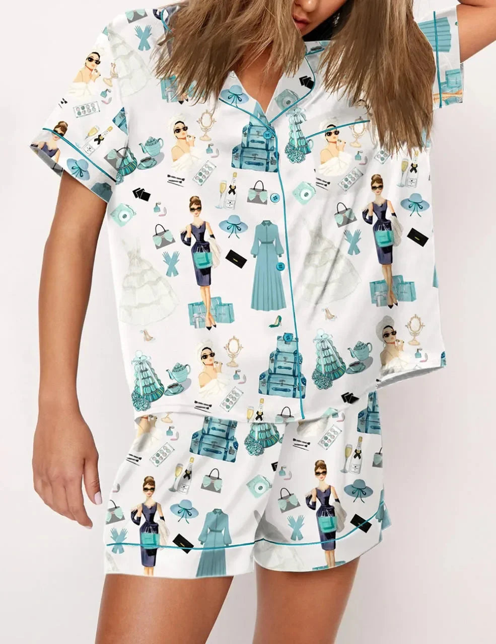Y2k Bow Boots Print Satin Pajamas Short Set For Valentine's Day Satin Silk Pjs Sleepwear Loungewear Lounge Set for Women