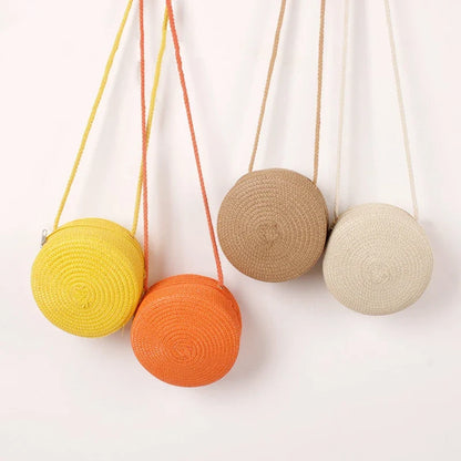 Summer Woven Straw Crossbody Bag for Women | Fashion Round Handmade Rattan Beach Small Handbag (Travel Female Shoulder Bag)