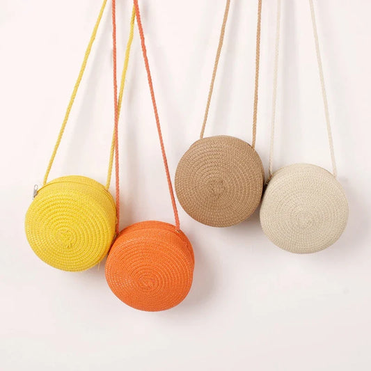 Summer Woven Straw Crossbody Bag for Women | Fashion Round Handmade Rattan Beach Small Handbag (Travel Female Shoulder Bag)