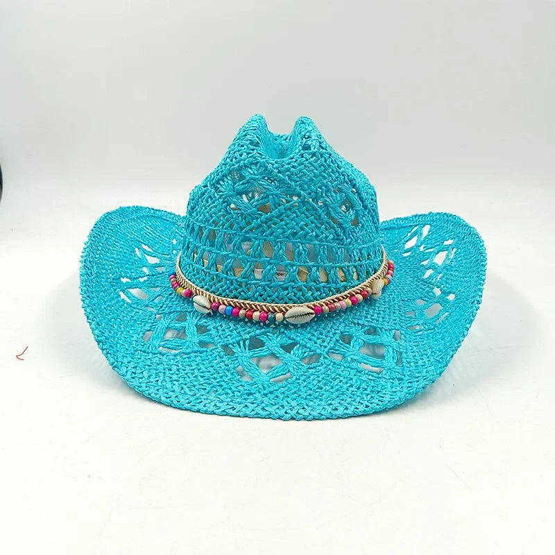 Hand-woven hollow denim straw hat men's and women's summer sunscreen hat western cowboy straw hat sombrero mujer sombrero hombre