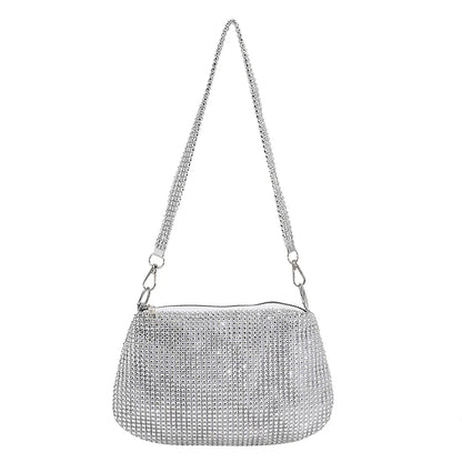 Bling Rhinestone Evening Clutch Bag | Women's Korean Designer Diamond Chain Dinner Party Handbag (Lady Square Tote Shoulder Bag)