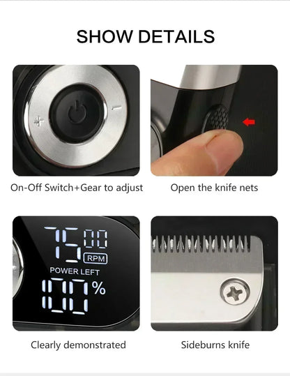 Kemei Professional Hair Clipper – LCD Display, Cordless Electric Trimmer