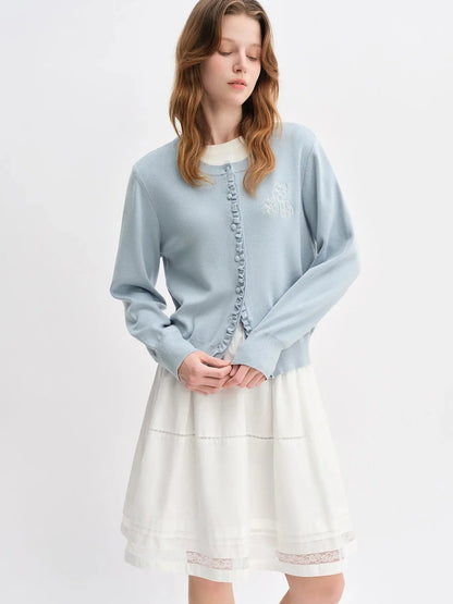 Vintage-Inspired Floral Ruffle Knit Top