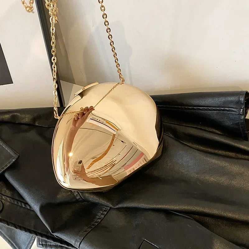 Designer Acrylic Shell Shape Clutch Bag | Gold Silver Women's Evening Party Bag (Cute Shiny Metal Shoulder & Crossbody Purse)