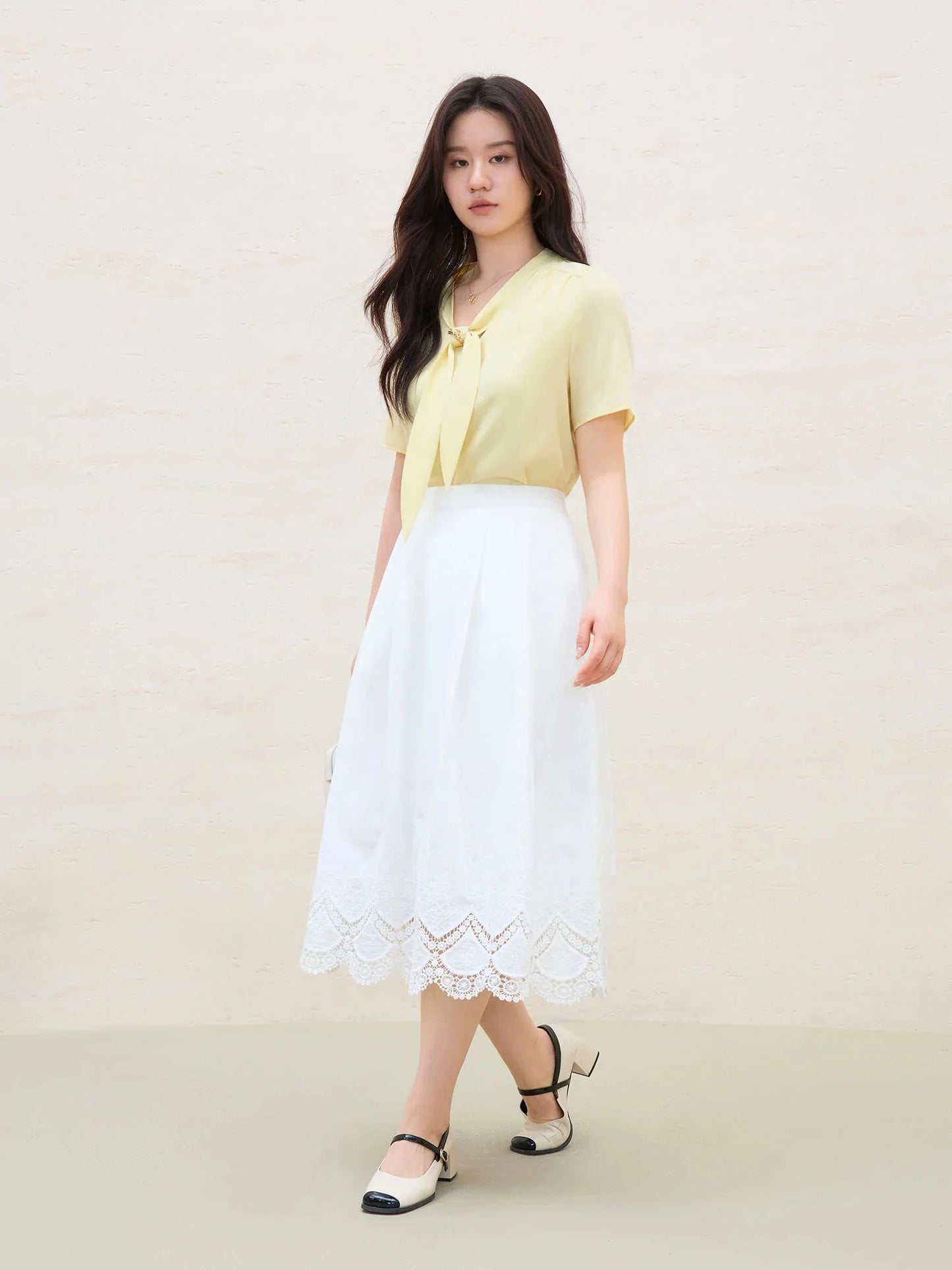 Detachable Tie Blouse Minimalist Summer Office Wear