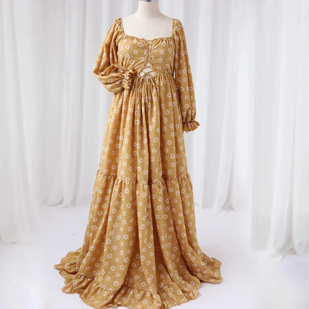 Daisy Printed Cotton Maternity Photo Shoot Gown