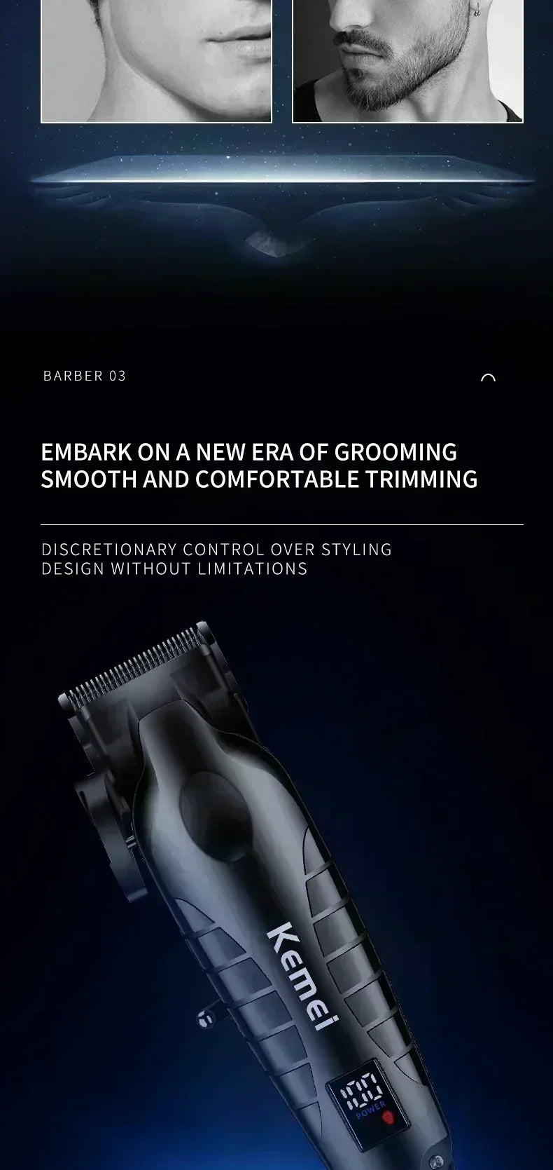Kemei Professional Hair Clipper – LCD Display, Cordless Electric Trimmer