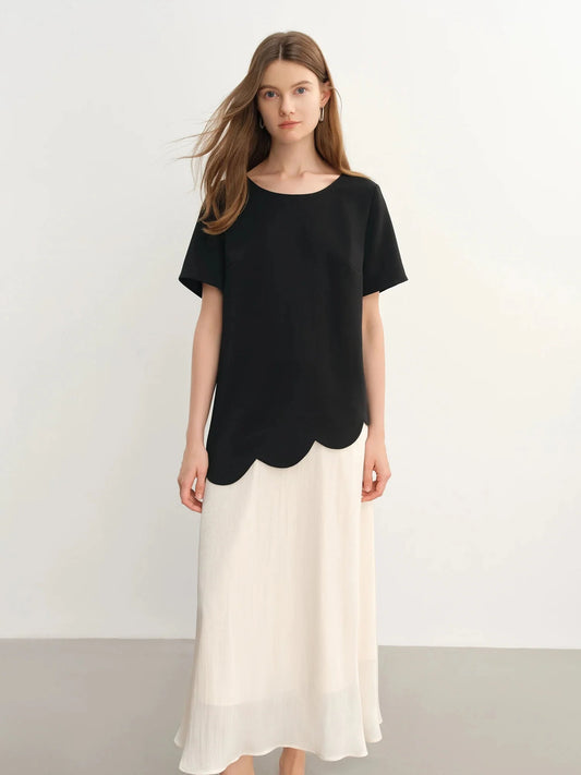 Color Block Fake Two-Piece Dress Chic Summer Design