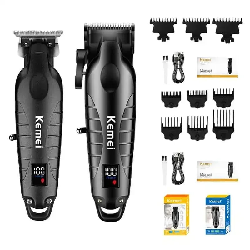Kemei Professional Hair Clipper – LCD Display, Cordless Electric Trimmer