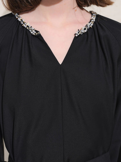 Plus Size Black Autumn Dress Casual Commuter Style