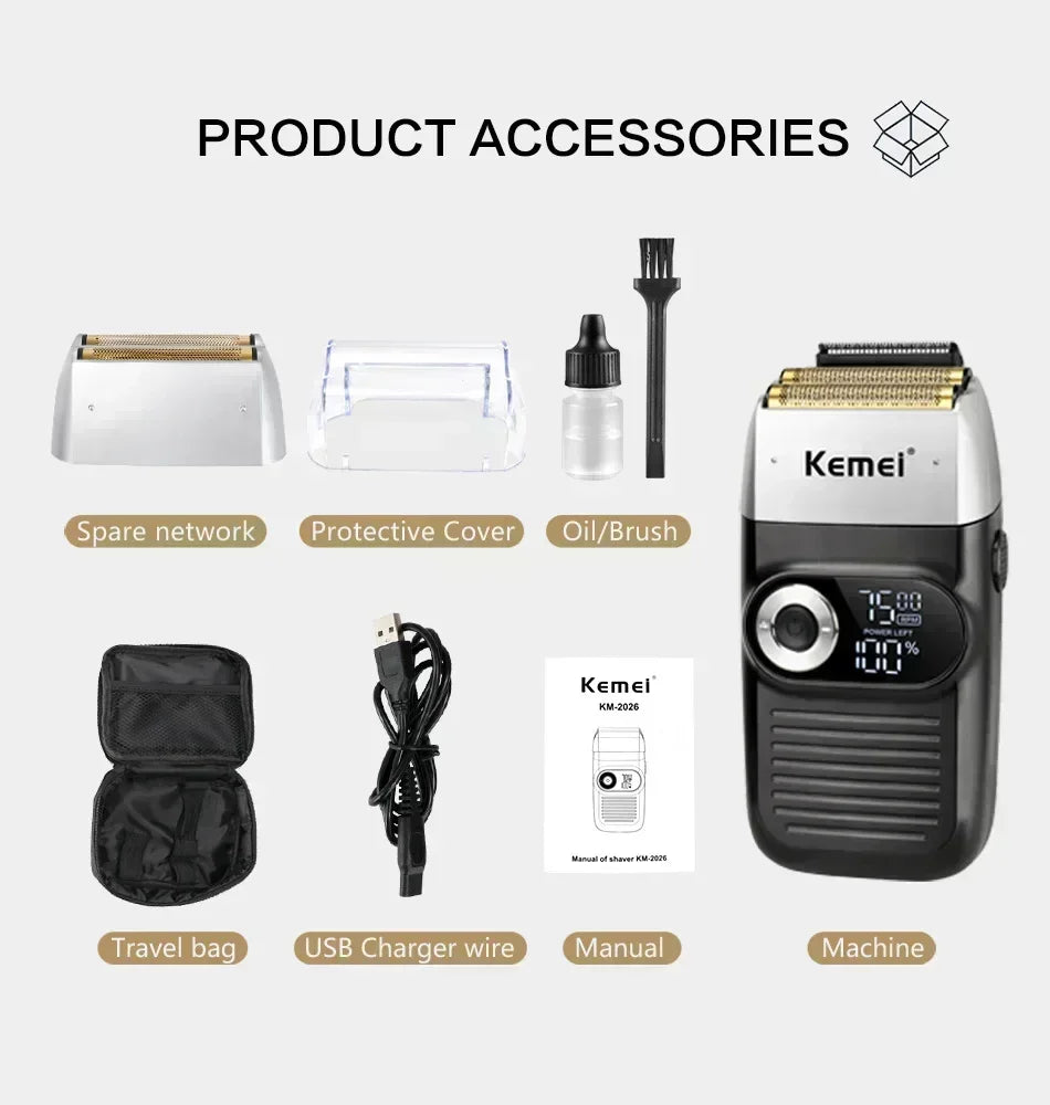Kemei Professional Hair Clipper – LCD Display, Cordless Electric Trimmer