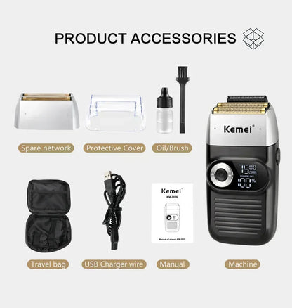 Kemei Professional Hair Clipper – LCD Display, Cordless Electric Trimmer