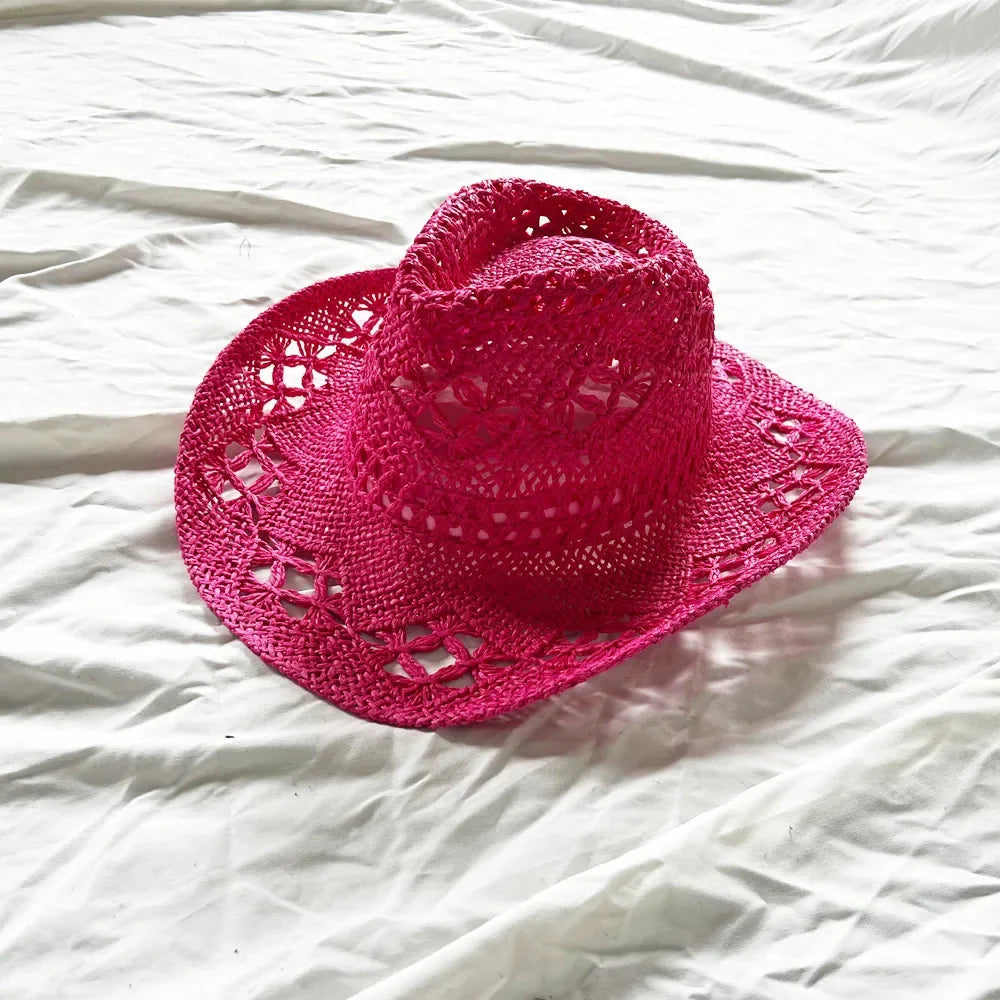 Melesh Western Women's Mint Green Cowboy Hat Straw Cowboy Hat Plasticity Strong Wide Brim Sunshine Beach Western Cowboy Hat