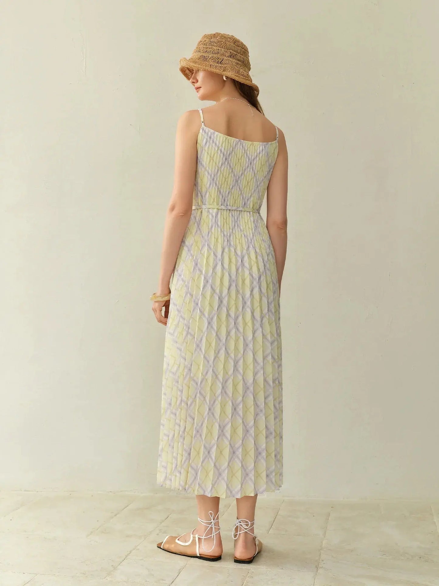 Plus-Size Rhombus Check Strappy Dress