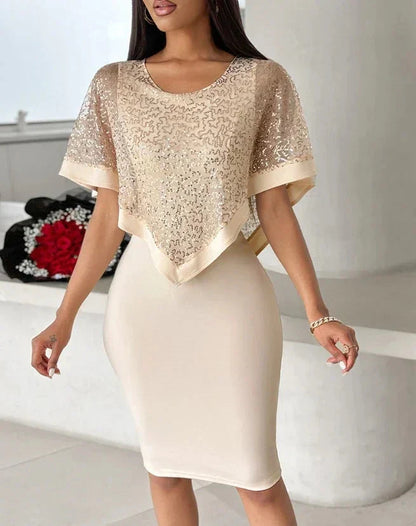 Sexy and Elegant Evening Dress One Shoulder Cold Shoulder Lace Splash Gold Splitting Fashionable Summer Casual Women's Dress